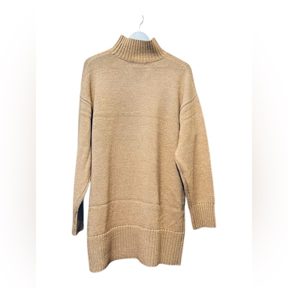 Zenana Camel Turtleneck Sweater Dress Oversized Knit Cozy Fall Large - Picture 3 of 5